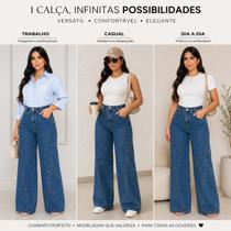 Calça Wide Leg Feminina Jeans Com Lycra Premium Modelagem que Alonga a Silhueta PANTALONA
