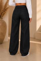 Calça Wide Leg Feminina Jeans Preta Cintura Alta Premium Confortável Moderna Elegante Calça Wide Leg Feminina Jeans Preta Cintura Alta Premium Confortável Moderna Elegante