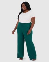Calça Wide Leg Feminina Plus Size Bolso Faca Em Moletinho De Viscose