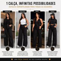 Calça Wide Leg Feminina Preta Premium Cintura Alta Jeans Confortável Pantalona Calça Wide Leg Feminina Preta Premium Cintura Alta Jeans Confortável Pantalona