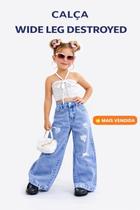 Calça Wide Leg Infantil Jeans Destroyed Menina Estilosa Moda Blogueirinha 2026 Tam 2 ao 8 Calça Wide Leg Infantil Jeans Destroyed Menina Estilosa Moda Blogueirinha 2026 Tam 2 ao 8