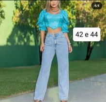 Calça wide leg jeans 100%