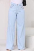 Calça wide leg jeans claro cintura alta feminina