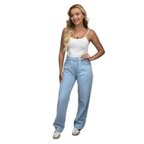 Calça Wide Leg Jeans Feminina Cintura Alta Algodão Tendência Premium Calça Wide Leg Jeans Feminina Cintura Alta Algodão Tendência Premium