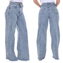 Calça Wide Leg Jeans Feminina Cintura Alta
