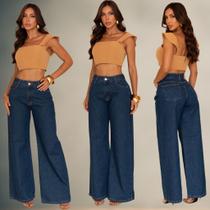 Calça Wide Leg Jeans Feminina Cintura Alta Premium Confortável Modelagem Perfeita - Calça Wide Leg Jeans Feminina Cintura Alta Premium Confortável Modelagem Perfeita -