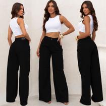 Calça Wide Leg Jeans Feminina Cintura Alta Premium Confortável Modelagem Perfeita -