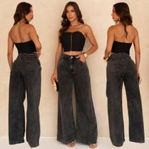 Calça Wide Leg Jeans Feminina Cintura Alta Premium Confortável Modelagem Perfeita -