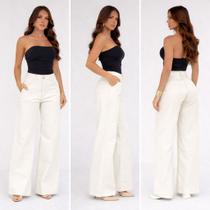 Calça Wide Leg Jeans Feminina Cintura Alta Premium Confortável Modelagem Perfeita -