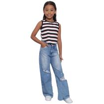 Calça Wide Leg Jeans Juvenil Infantil Criança Pantalona Calça Wide Leg Jeans Juvenil Infantil Criança Pantalona