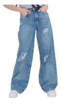 Calça Wide Leg Jeans Juvenil Infantil Criança Pantalona