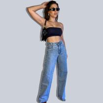 Calça Wide Leg Jeans Lisa Clara - Cor Azul Clara