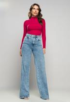 Calça Wide Leg Jeans Marmorizado Jeans Claro Salvatore Fashion Calça Wide Leg Jeans Marmorizado Jeans Claro Salvatore Fashion