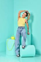 Calça Wide Leg Jeans Onze Denim Azul Marmorizada Calça Wide Leg Jeans Onze Denim Azul Marmorizada