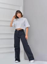 Calça Wide Leg Jeans Onze Denim Preta