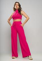 Calça Wide Leg Malha Canelada Pink Salvatore Fashion