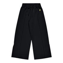 Calça Wide Leg Menina em Moletom Tricô Felpado Preto - Angerô