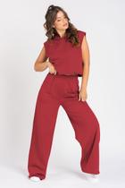 Calça Wide Leg Moletom Bordô Peluciada