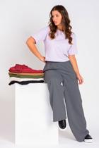 Calça Wide Leg Moletom Mescla Escuro Peluciada