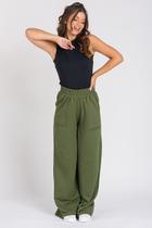 Calça Wide Leg Moletom Militar Peluciada Calça Wide Leg Moletom Militar Peluciada