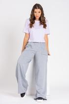 Calça Wide Leg Moletom Peluciada Mescla Calça Wide Leg Moletom Peluciada Mescla