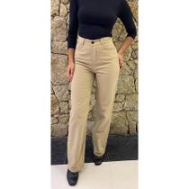 Calça Wide Leg Pantalona Cintura Alta Off White, Bege