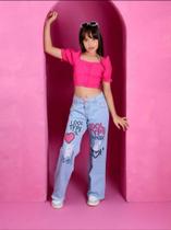calça wide leg/pantalona com estampa jeans infantil/juvenil / ESTAMPAS VARIADAS calça wide leg/pantalona com estampa jeans infantil/juvenil / ESTAMPAS VARIADAS
