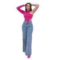 Calça Wide Leg pantalona lavagem media cintura alta Calça Wide Leg pantalona lavagem media cintura alta