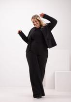 Calça Wide Leg Plus Size Com Zíper Em Veludo Lunender 69194