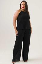 Calça Wide Leg Plus Size Plissada Petúnia Preta Cess - EGG - Preto