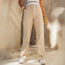 Calça Wide Leg Sarja Bolso Chapado Feminino Revanche Mástaura