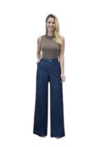 Calça Wide Leg Sport Fino Muito Mais Jeans Azul Cintura Alta
