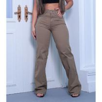 Calça Wide Leg verde Feminina Jeans Premium cintura alta Pantalona folgada Calça Wide Leg verde Feminina Jeans Premium cintura alta Pantalona folgada