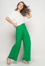 Calça Wide Leg Viscolinho Com Bolso Verde Salvatore Fashion