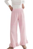 Calça xadrez codcm feminina com bainha rosa guingão com babados