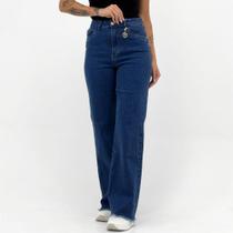 Calça Young Style Jeans Wide Leg com Pingente Feminina