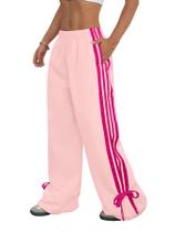 Calça ZAFUL Pantalona com Listras Laterais e Cós Elástico Rosa Calça ZAFUL Pantalona com Listras Laterais e Cós Elástico Rosa