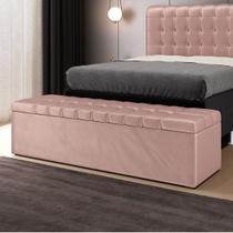 Calçadeira Alpha Estofada 140 para Cama Box de Casal N-031 Veludo Rosê Claro Aradecor