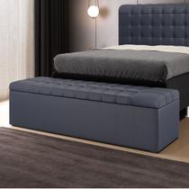 Calçadeira Alpha Estofada 160 para Cama Box Queen A-019 Couro Artificial Azul Aradecor