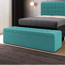 Calçadeira Alpha Estofada 160 para Cama Box Queen Z-016 Sued Azul Turquesa Aradecor