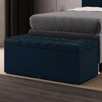 Calçadeira Alpha Estofada 90 para Cama Box de Solteiro N-025 Veludo Azul Marinho Aradecor
