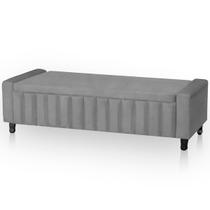 Calçadeira Baú Casal Estofada Alicia Veludo Cinza