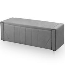 Calçadeira Baú Casal Estofada Toronto Veludo Cinza