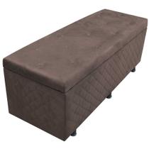 Calçadeira Baú Casal King 195cm Estofada Liz S05 Suede Bordado Marrom - Mpozenato