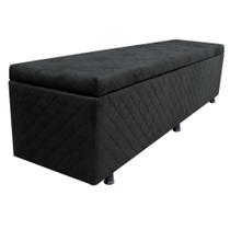 Calçadeira Baú Casal King 195cm Estofada Liz S05 Suede Bordado Preto - Mpozenato