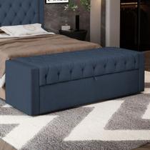 Calçadeira Báu Casal Padrão Atena 140cm Capitonê Linho Azul - Abmaza Calçadeira Báu Casal Padrão Atena 140cm Capitonê Linho Azul - Abmaza