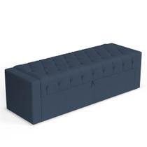 Calçadeira Báu Casal Padrão Atena 140cm Capitonê Linho Azul - Desk Design