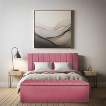 Calçadeira Baú Casal Queen 1,60m Londres Suede Rosa Dal Poz Estofados