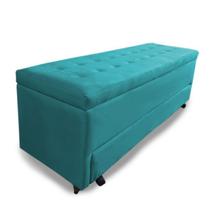 Calçadeira Baú com Sapateira King 193cm Paris Suede Turqueza - Sheep Estofados