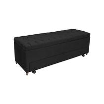 Calçadeira Baú com Sapateira Solteiro 90cm Paris Capitonê Suede Preto - Sheep Estofados